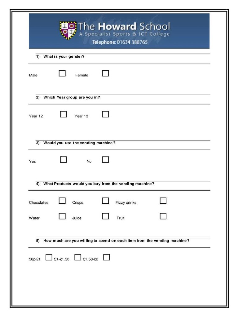 Vending Machine Questionnaire | PDF