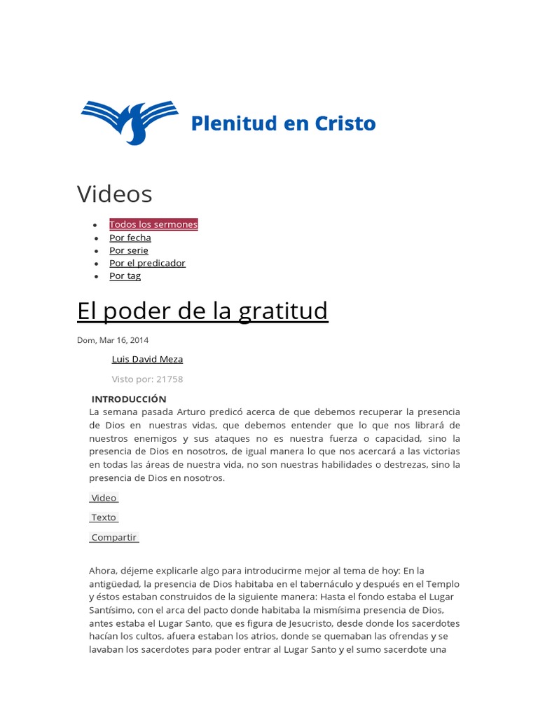 El Poder de La Gratitud | PDF | eucaristía | Cristo (título)