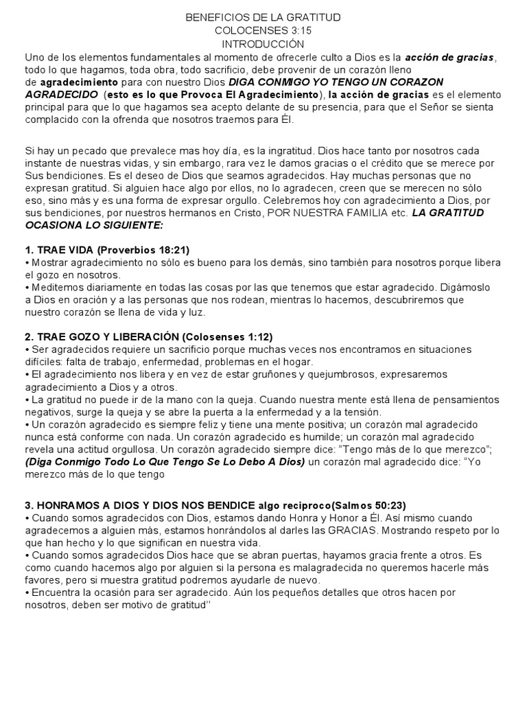 Beneficios de la Gratitud a Dios | PDF | Cristo (título) | Gratitud