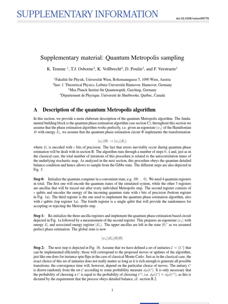 Quantum Metropolis Sampling Algorithm | PDF | Eigenvalues And ...