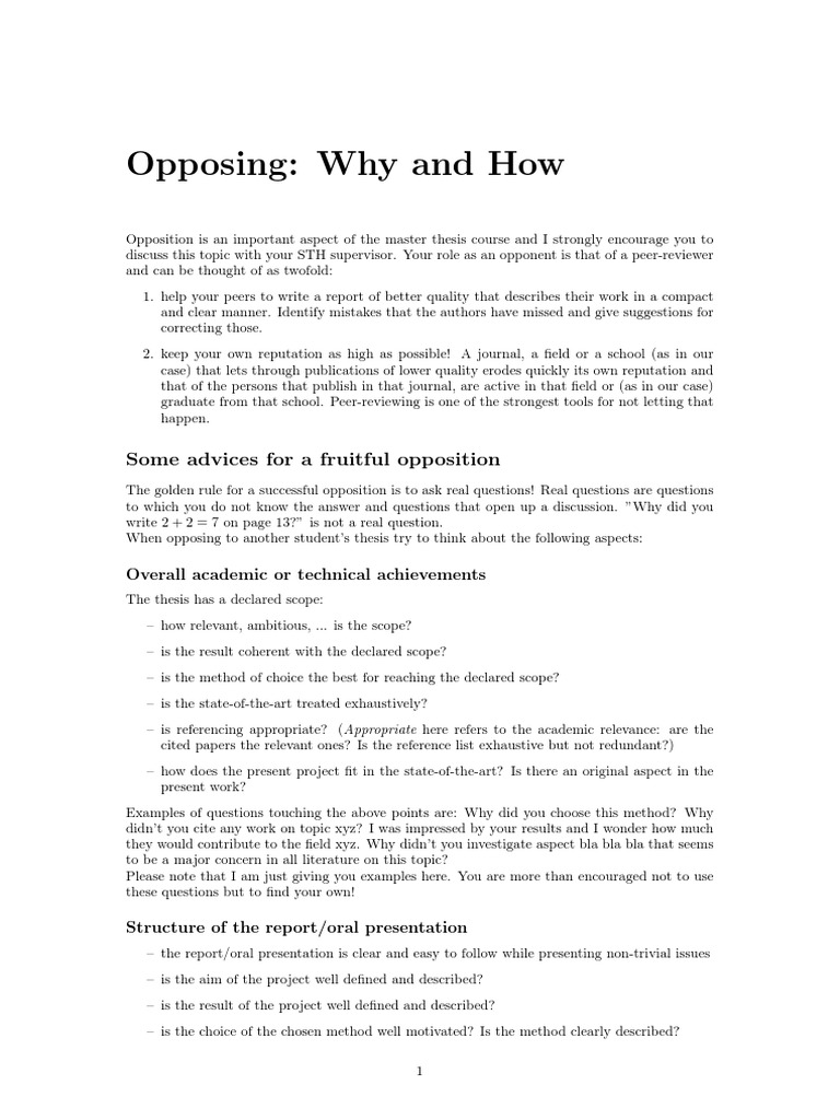 Master Thesis Opposition Guidelines | PDF | Thesis | Communication