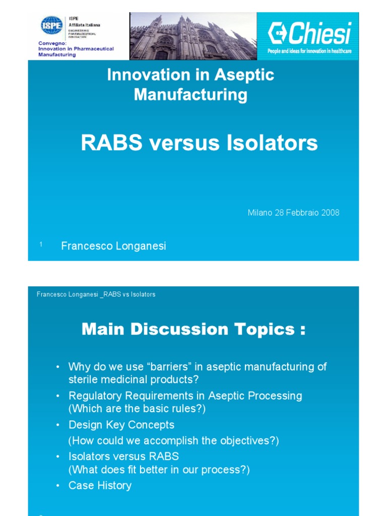 RABS vs Isolators in Aseptic Manufacturing PDF Nature Science