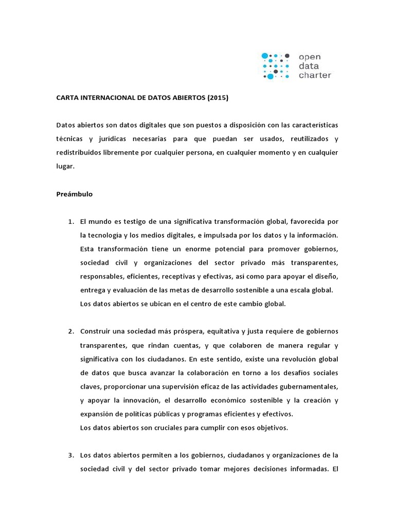 Carta Internacional de Datos Abiertos (Open Data Charte) 2015 PDF