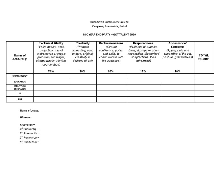 Criteria For JudgingGot Talent PDF
