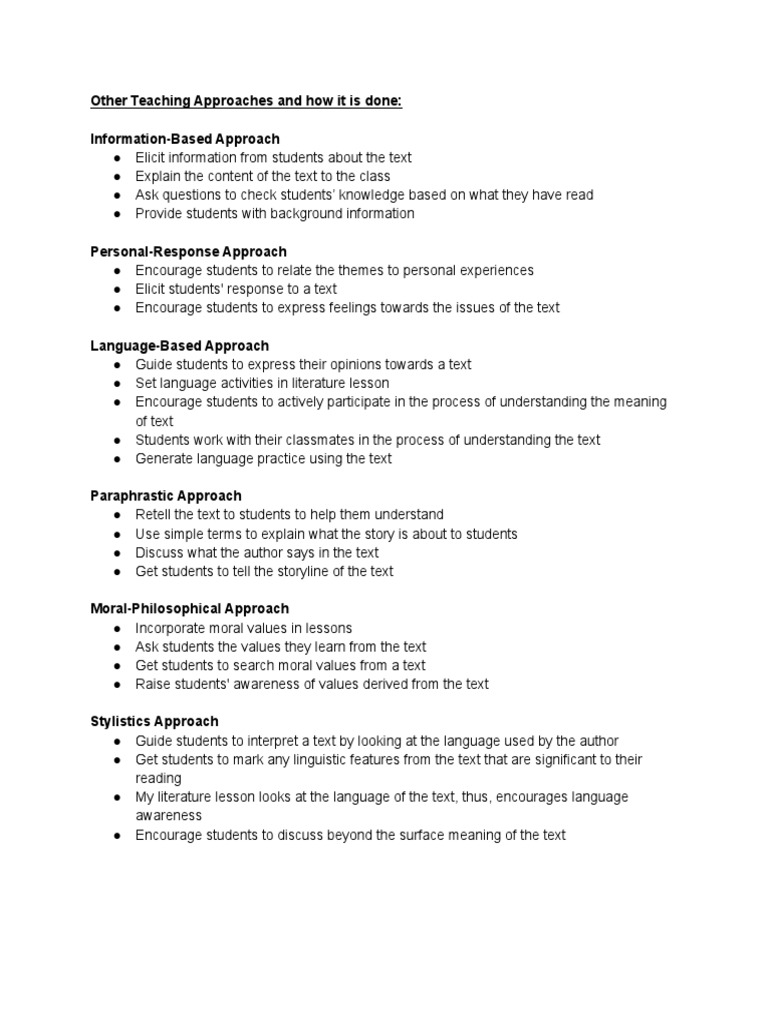 Additional Teaching of Literature Approaches | PDF | Reading ...