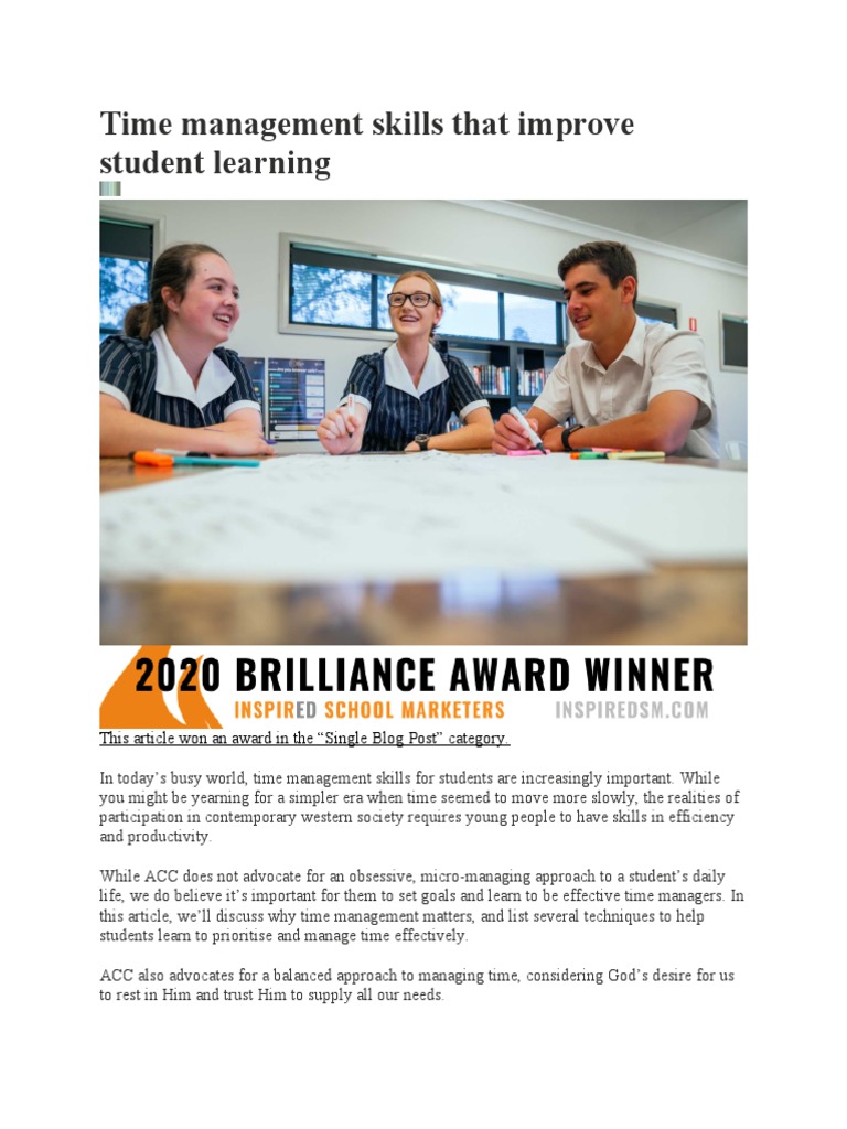 Time Management Skills That Improve Student Learning Pdf Time