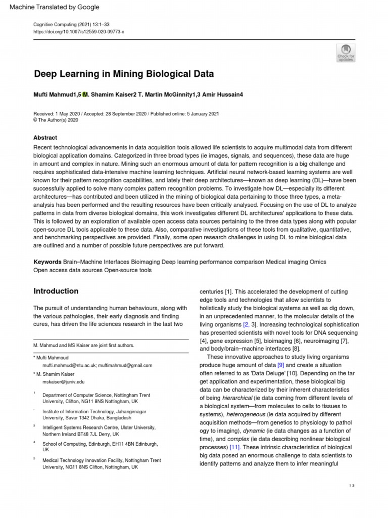 Deep Learning in Mining Biological Data | PDF | Deep Learning ...