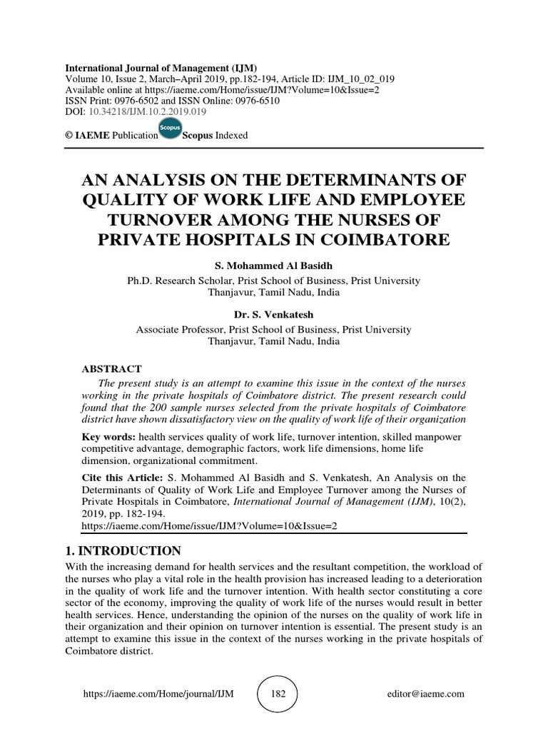 An Analysis On The Determinants of Quality of Work Life and Employee ...