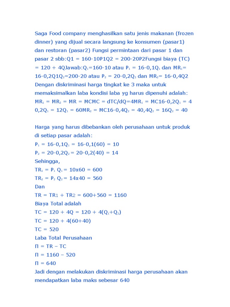 Contoh Soal Ekman Diskriminasi Harga