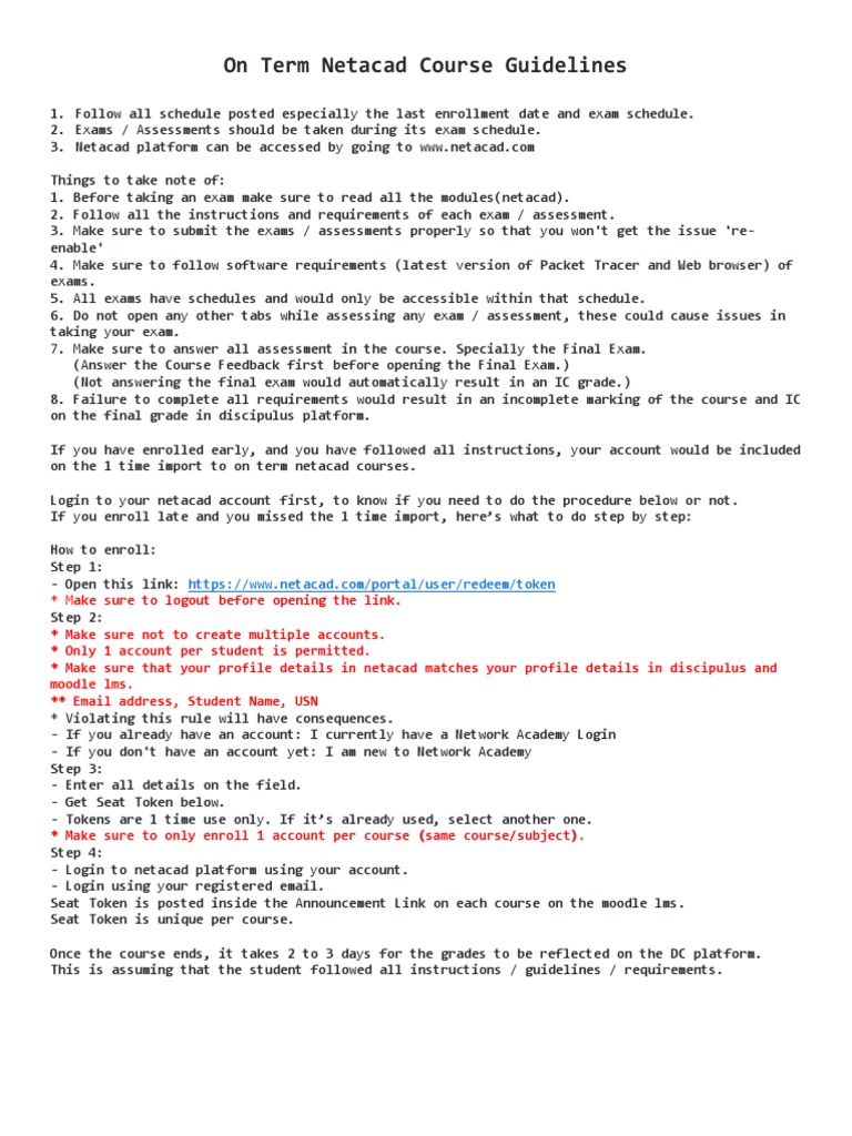 Netacad Course Guidelines and Procedures | PDF | Test (Assessment ...