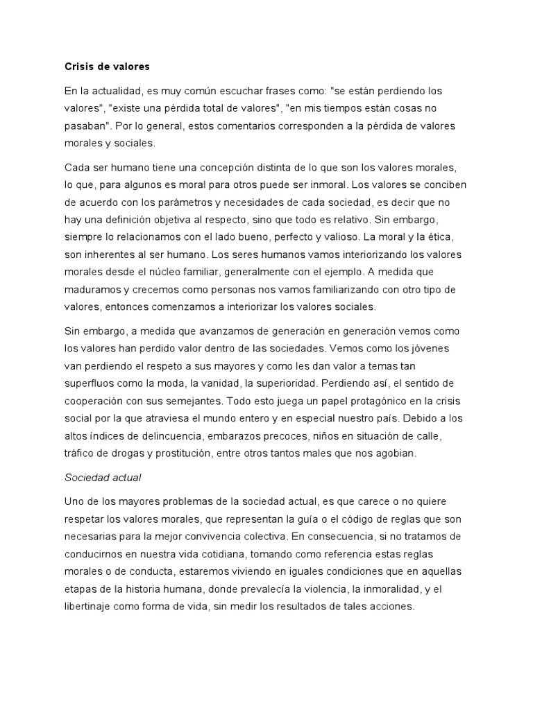 Crisis de Valores en la Sociedad Actual | PDF | Moralidad | Sociedad