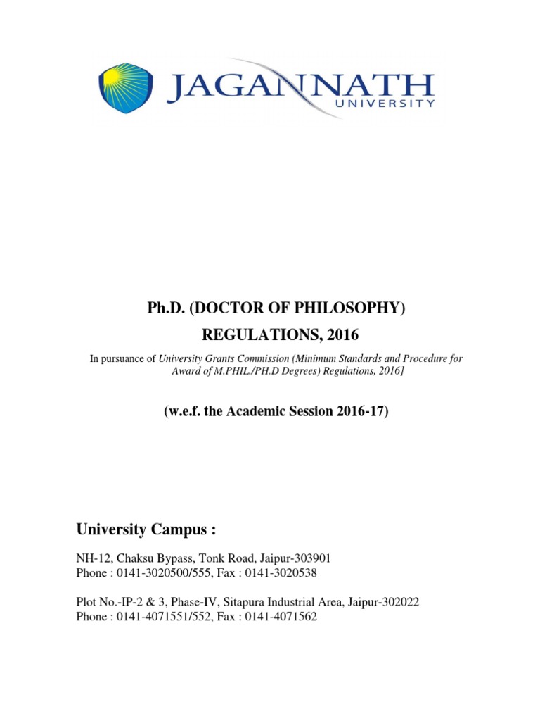 phd regulation 2016 calcutta university