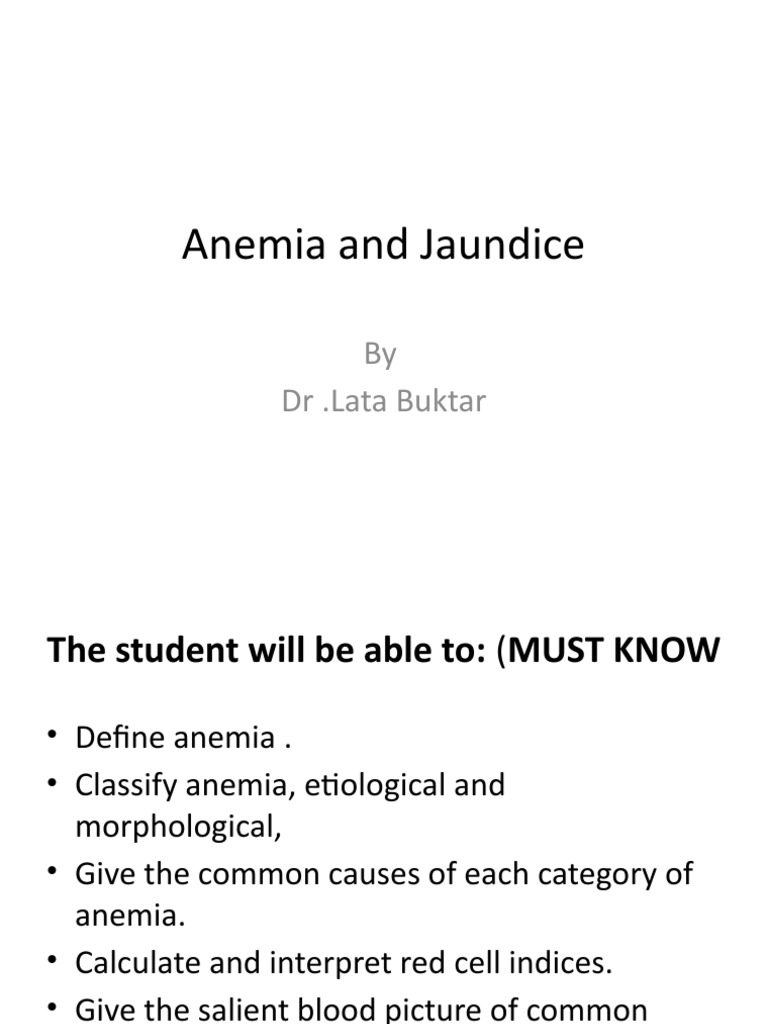 Anemia and Jaundice PDF Anemia Body Fluids