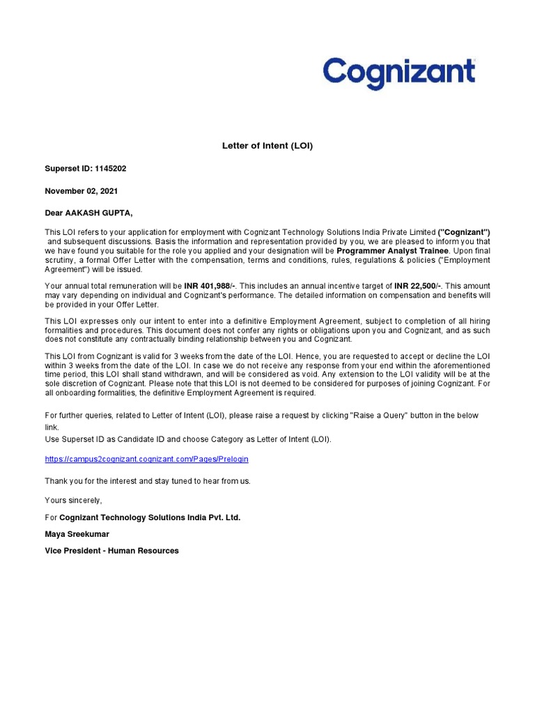 Cognizant Letter of Intent 2 PDF