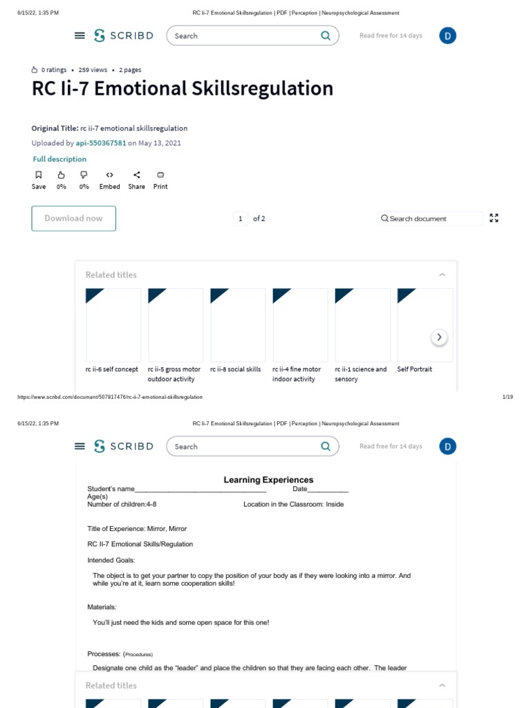 RC II-7 Emotional Skillsregulation - PDF - Perception ...
