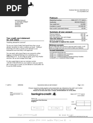 Lloyds Bank Statement