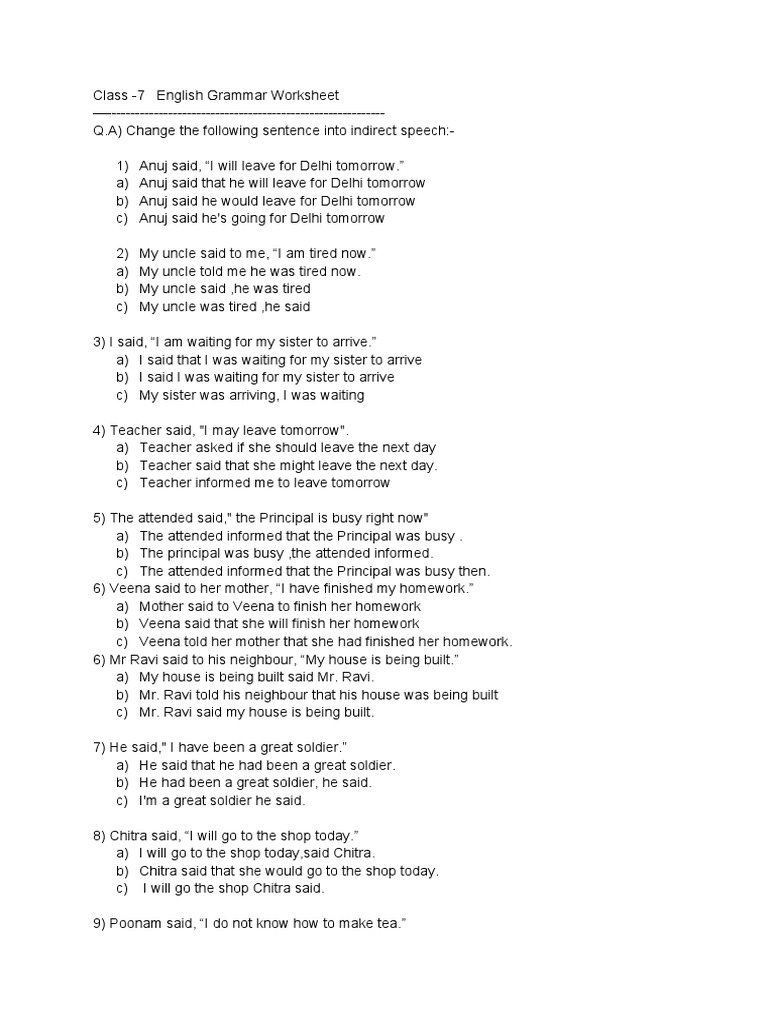 Class 7 English Grammar Worksheet | PDF | Linguistics