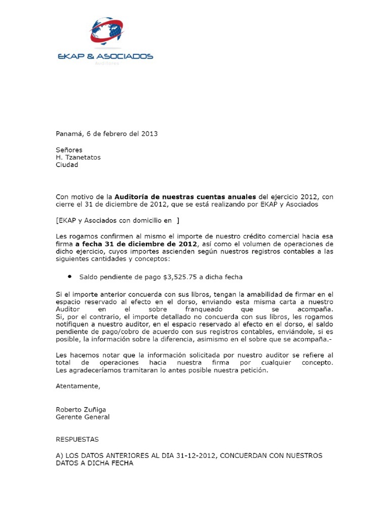 Carta de Confirmación de Saldo de Cuentas Por Pagar - TOAZ - INFO | PDF