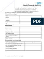 Clinical Trial of An Investigational Medicinal Product (Ctimp) Annual Progress Report To Main Research Ethics Committee