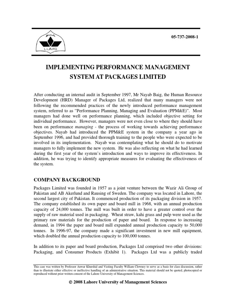 Pms At Packages Linited Pdf Performance Appraisal Competence