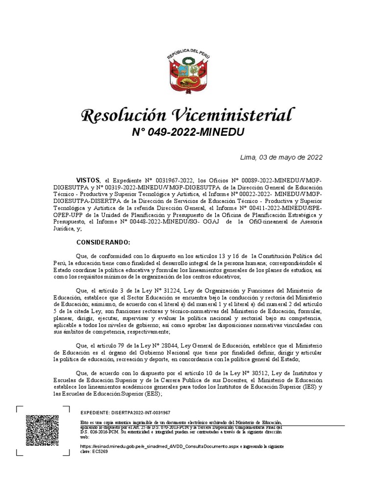 27 Cnof RVM #049-2022-Minedu | PDF | Educación más alta | Planificación