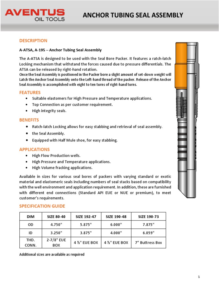 Anchor Tubing Seal Assembly Description PDF