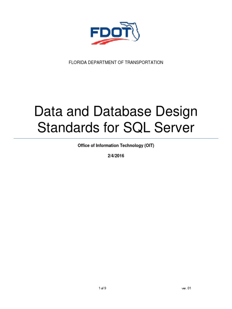 Florida Department of Transportation Data and Database Design Standards ...