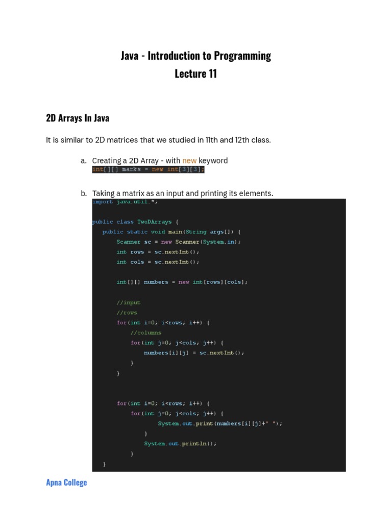 Java - Introduction To Programming: 2D Arrays in Java | Download Free ...