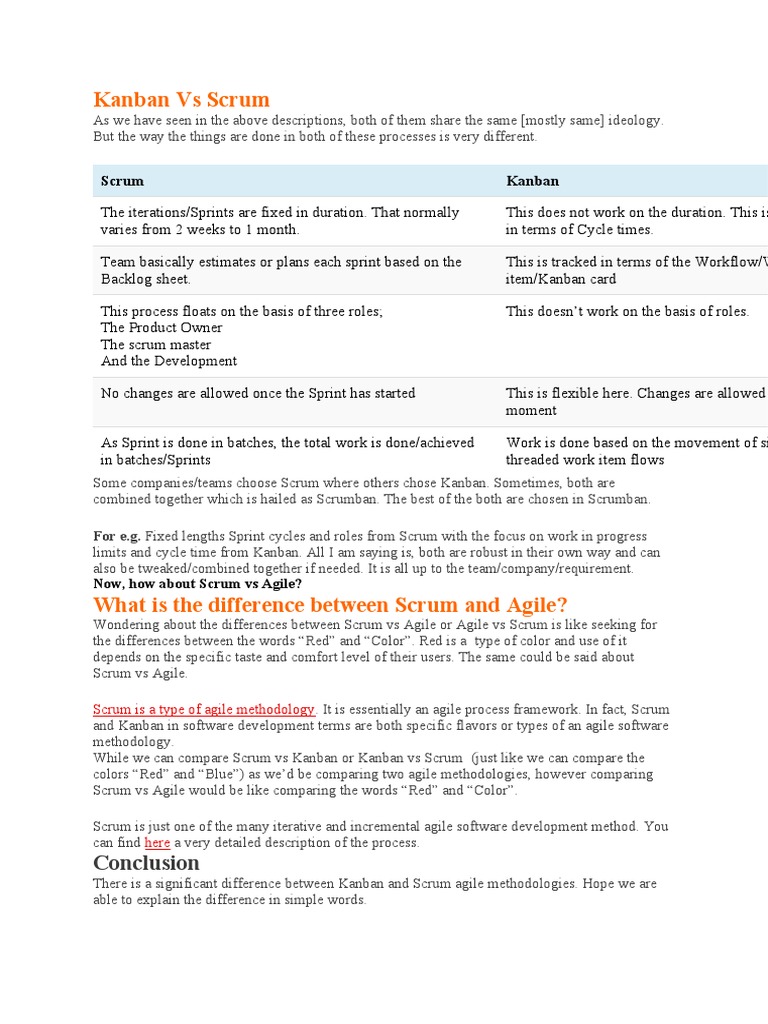 Differences Between Kanban and Scrum | PDF | Scrum (Software ...