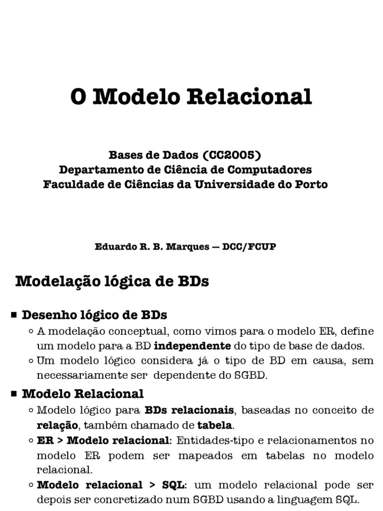 O Modelo Relacional: Conceitos-chave e Representação de Esquemas ...