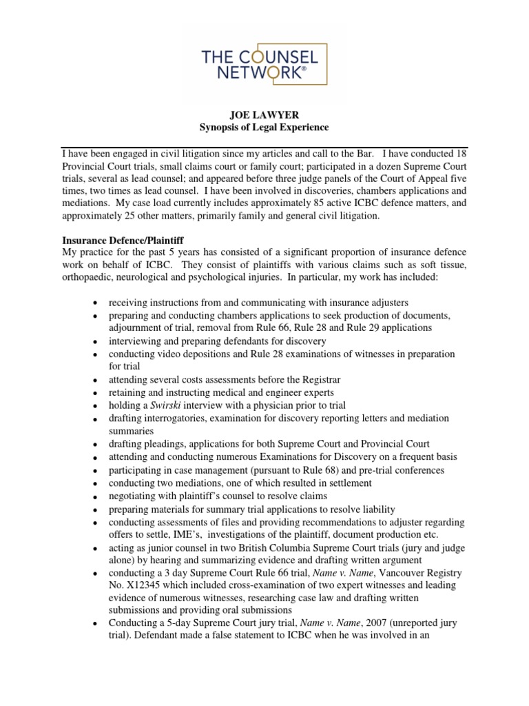 Joe Lawyer: Civil Litigation Expertise | PDF | Discovery (Law) | Lawsuit