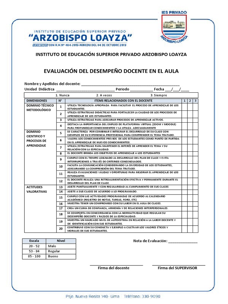 Evaluacion de Desempeño Docente en Aula | PDF | Maestros | Aprendizaje
