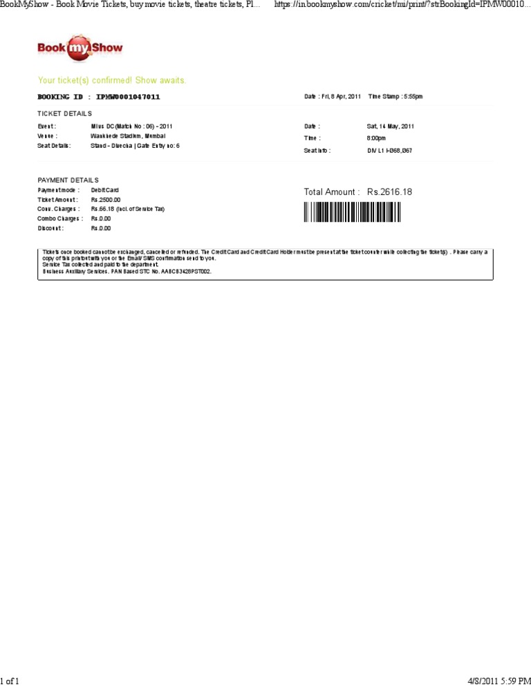 IPL Ticket | PDF | Finance & Money Management | Sports & Recreation