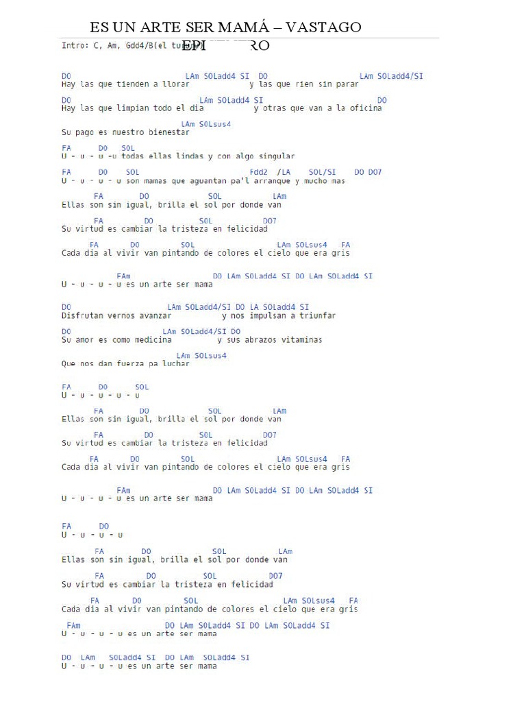 ES UN ARTE SER MAMA ACORDES PDF