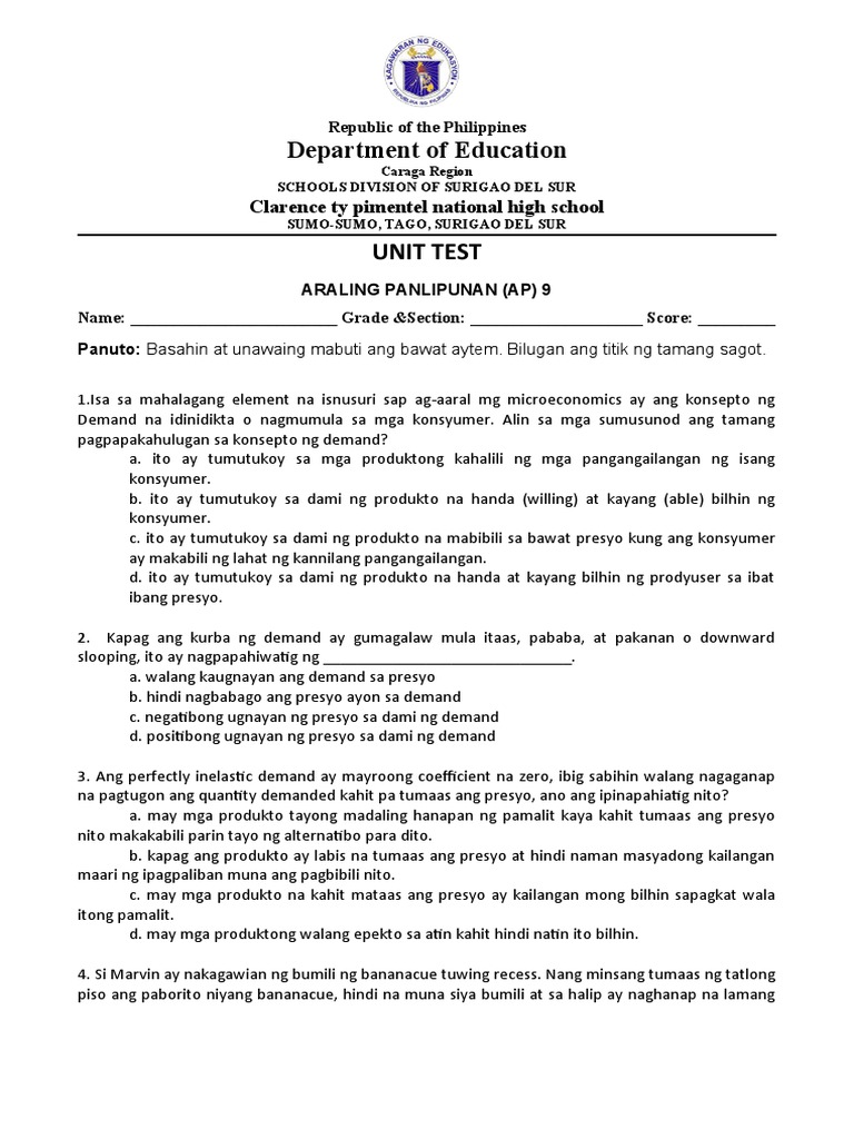 Unit Test 3rd Quarter Ap | PDF