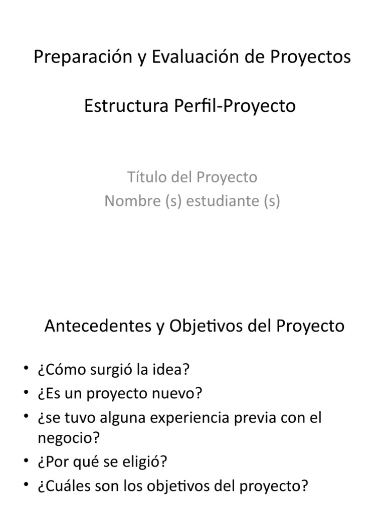 Estructura del Perfil de Proyecto | PDF | Mercado (economía) | Presupuesto