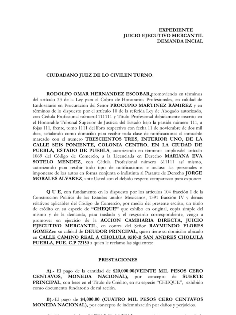 Juicio Ejecutivo Mercantil PDF Cheque Virtud