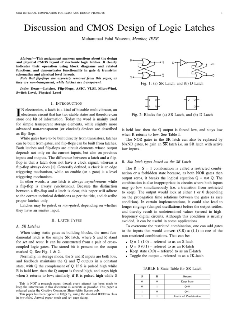 ASIC Design CMOS Logic Latches | PDF