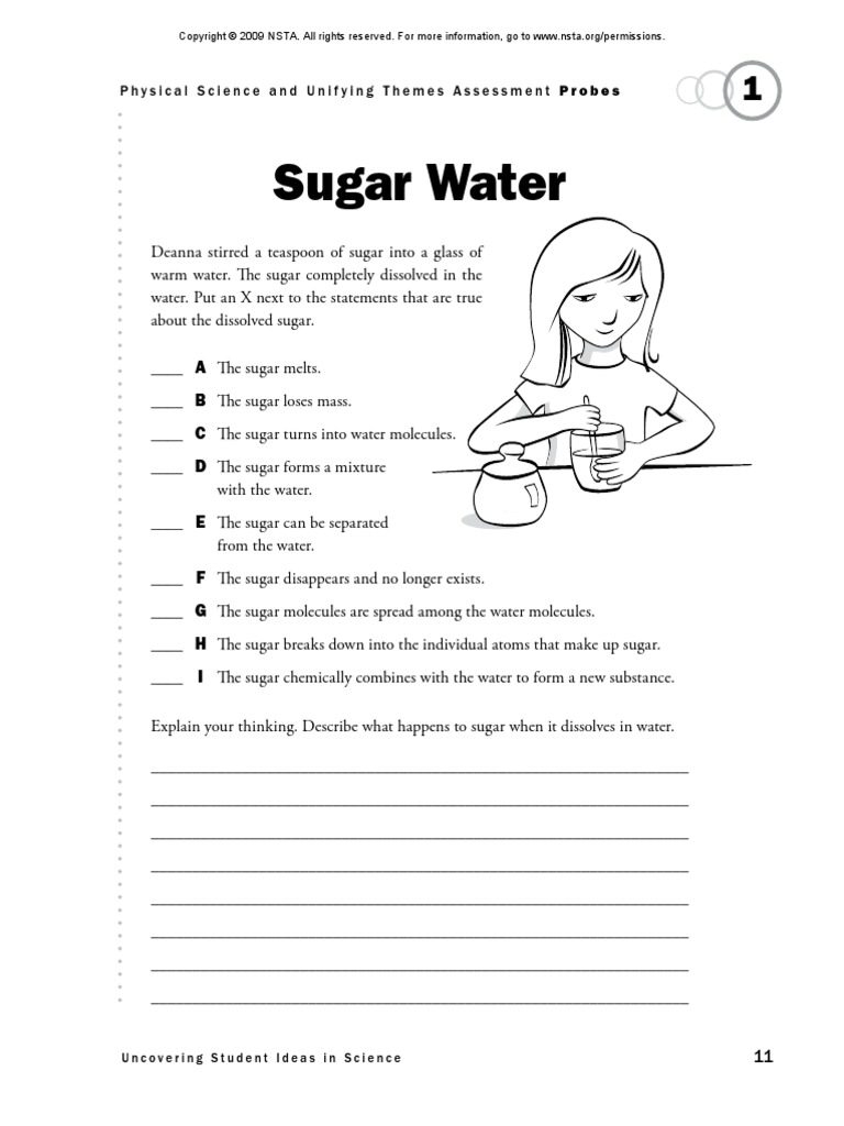 Sugar Water Physical Science and Unifying Themes Assessment Probes