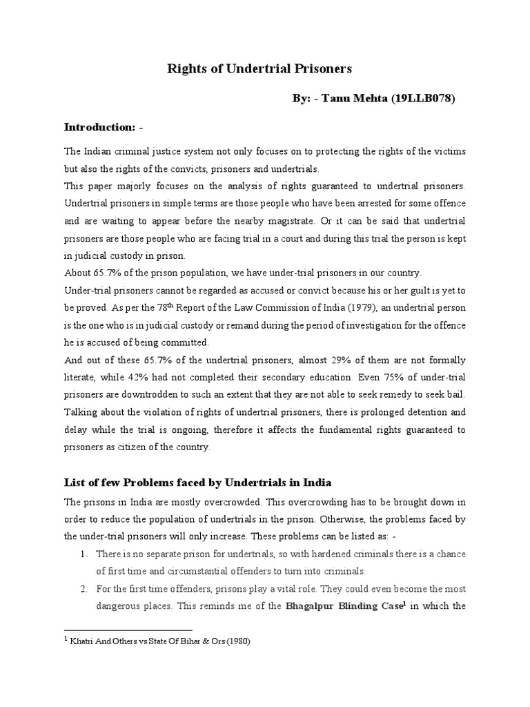 Rights of Undertrial Prisoners in India | PDF | Bail | Arrest