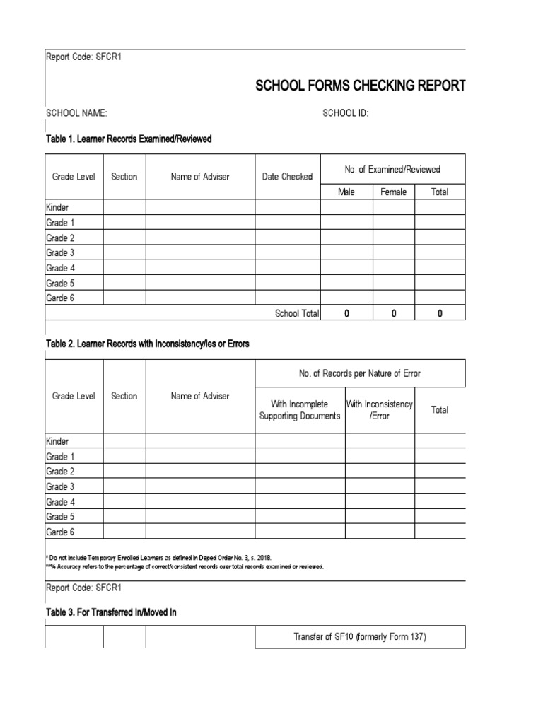 School Forms Checking Report PDF
