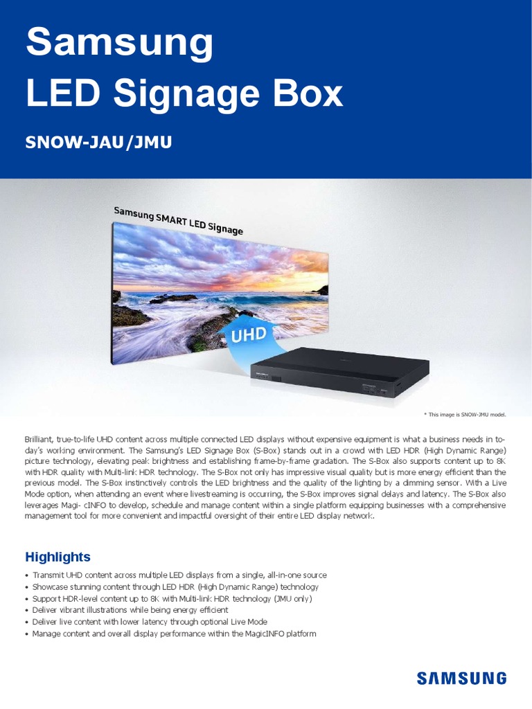 Samsung LED Signage Box SnowJau/Jmu PDF Hdmi Digital Technology