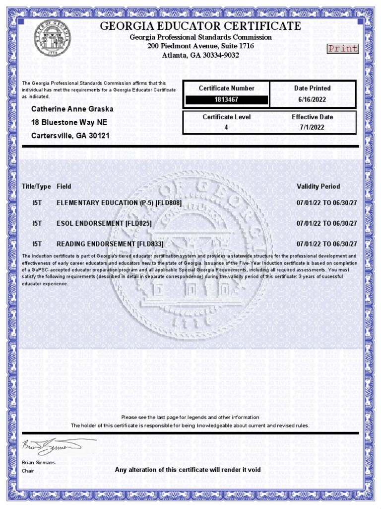 Georgia Educator Certificate Details | PDF