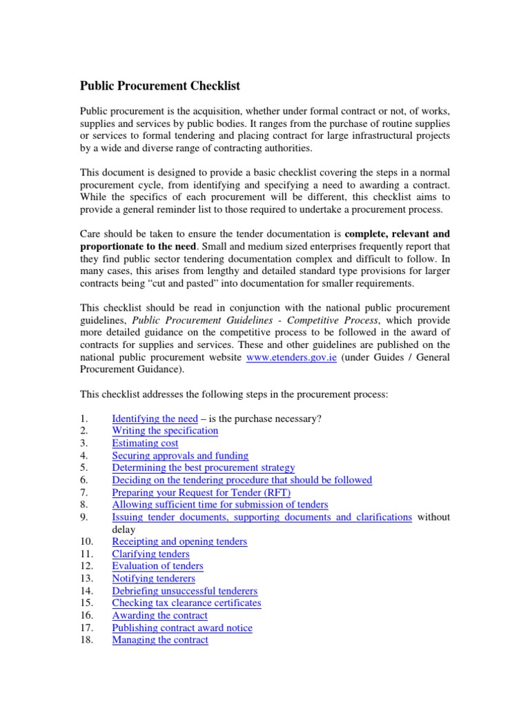 Public Procurement Process Checklist | PDF