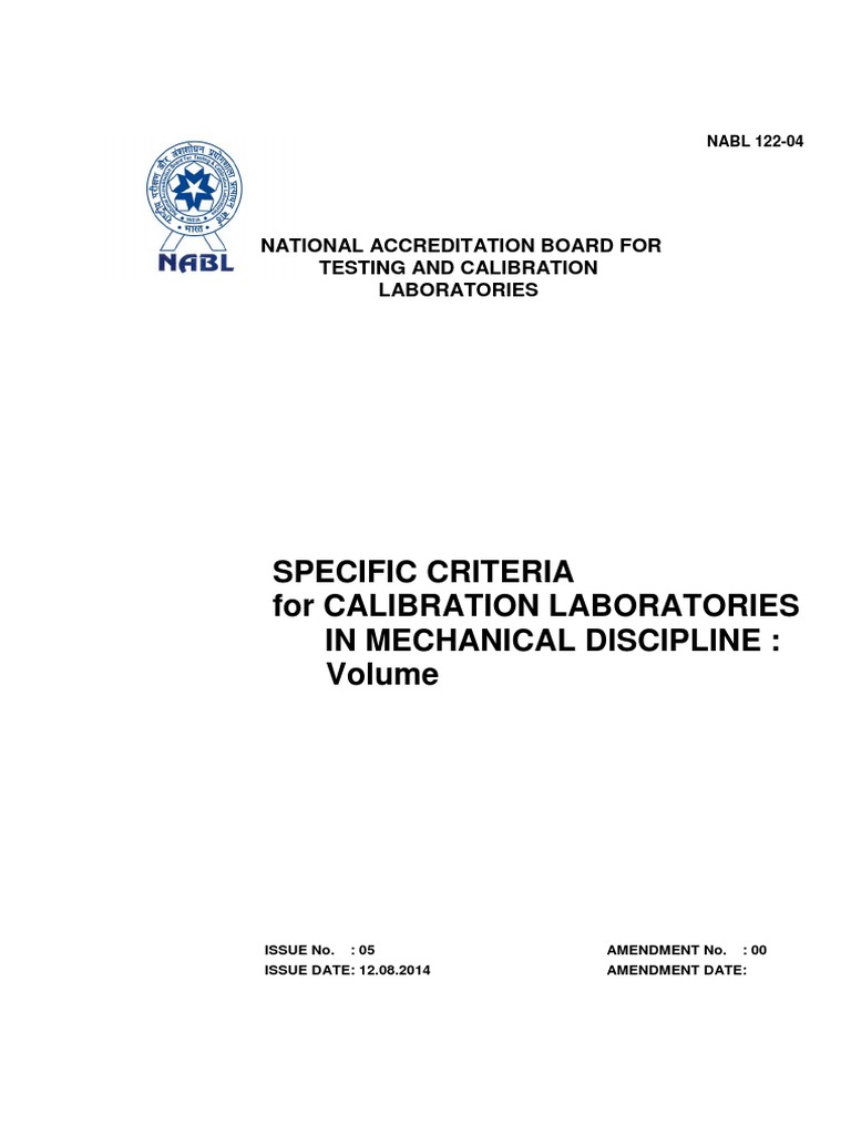 Specific Criteria For Calibration Laboratories in Mechanical Discipline