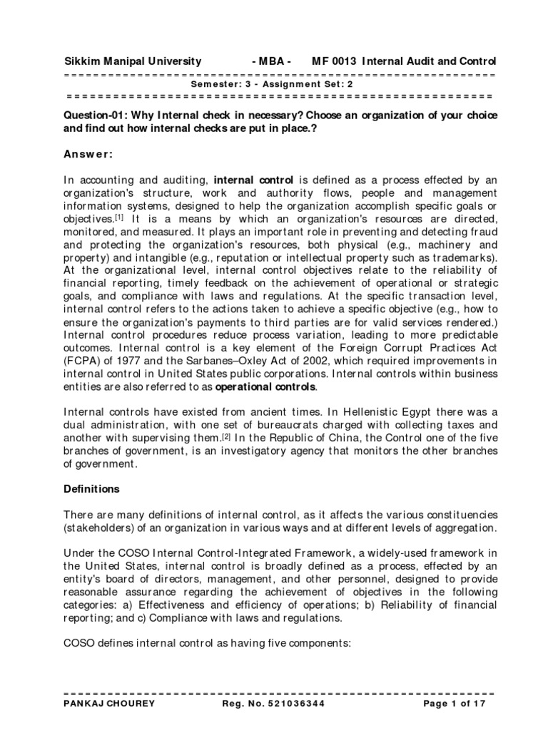 Importance of Internal Control in Organizations | PDF | Internal Audit ...
