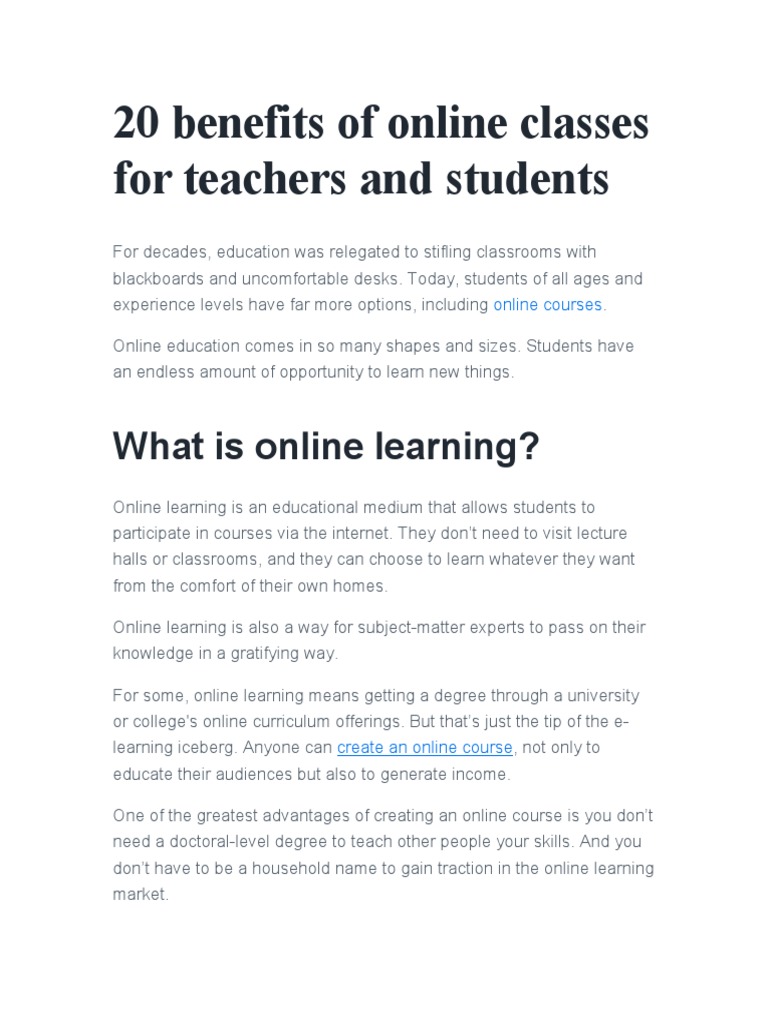 20 Benefits of Online Classes For Teachers and Students PDF