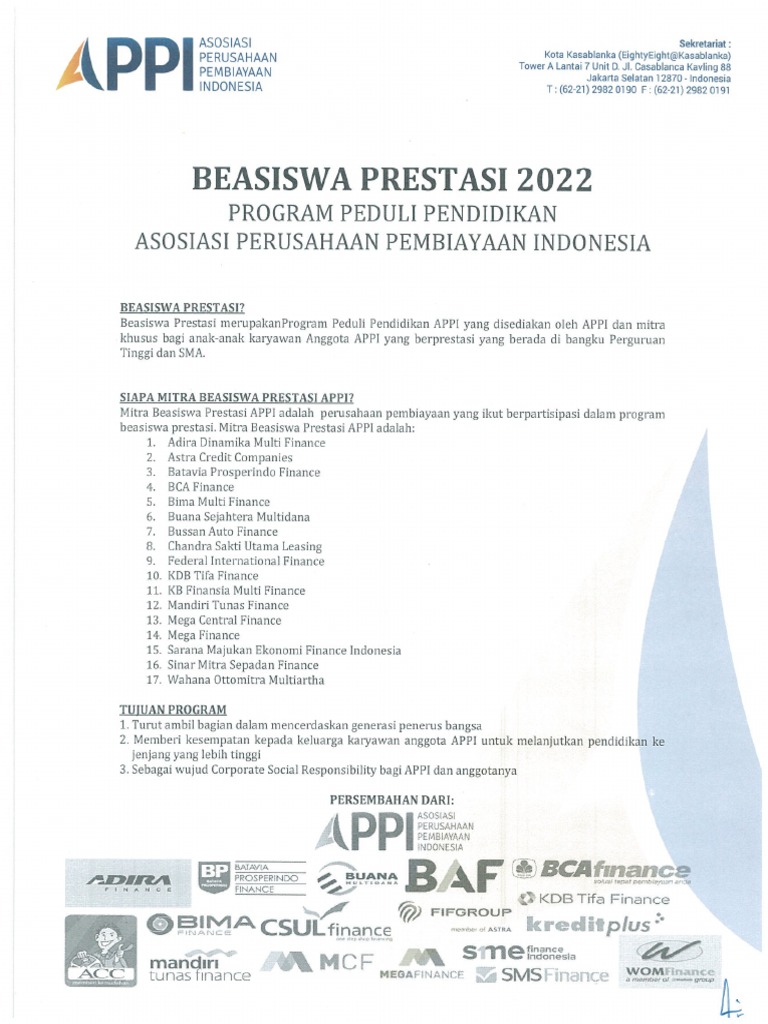 Informasi Program Beasiswa APPI 2022 | PDF