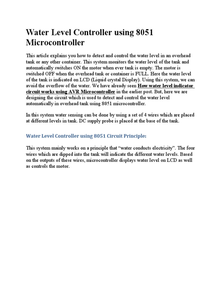 1.Water Level Controller using 8051 Microcontroller PDF Electric