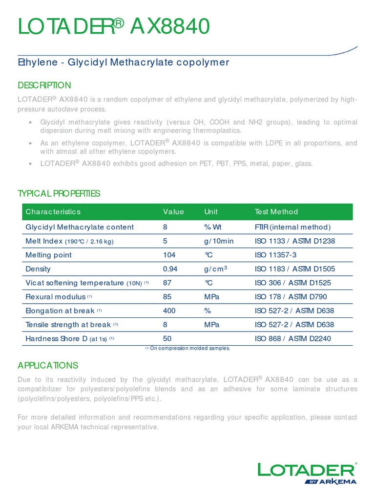 Lotader: Ethylene - Glycidyl Methacrylate Copolymer | PDF | Medical ...